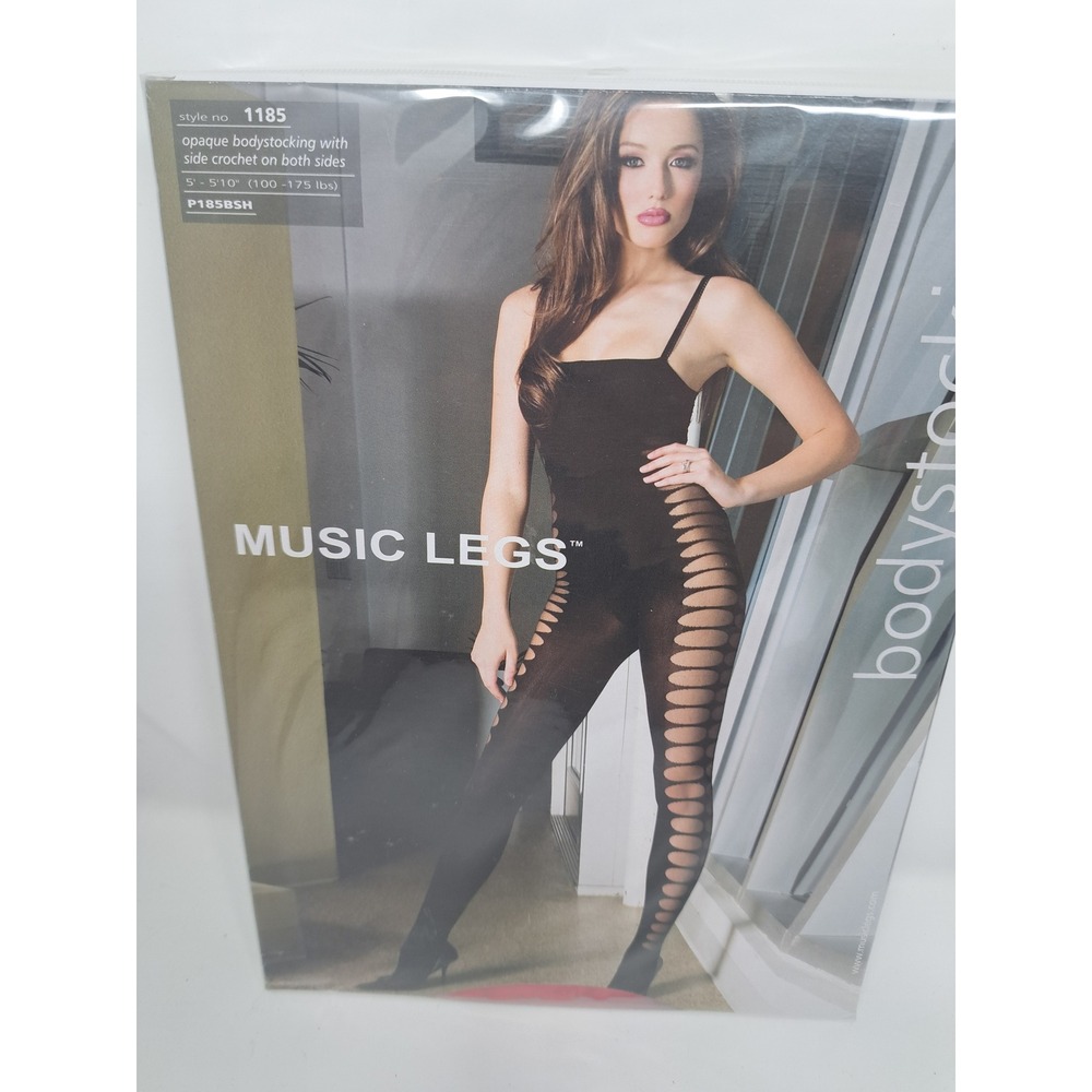 Music Legs 1185 Red Opaque Bodystocking Side Crochet Cutout One Size NIP
